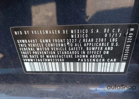 2017 Volkswagen Golf Alltrack Tsi S/Tsi Se z USA, uszkodzony, nr VIN 3VWM17AU7HM523580